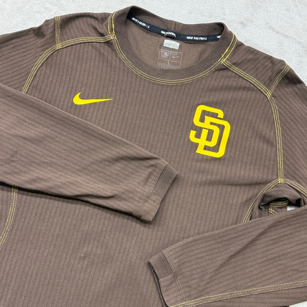Nike San Diego Padres Shirt Mens Large Brown Long Sleeve Ribbed Training Top
